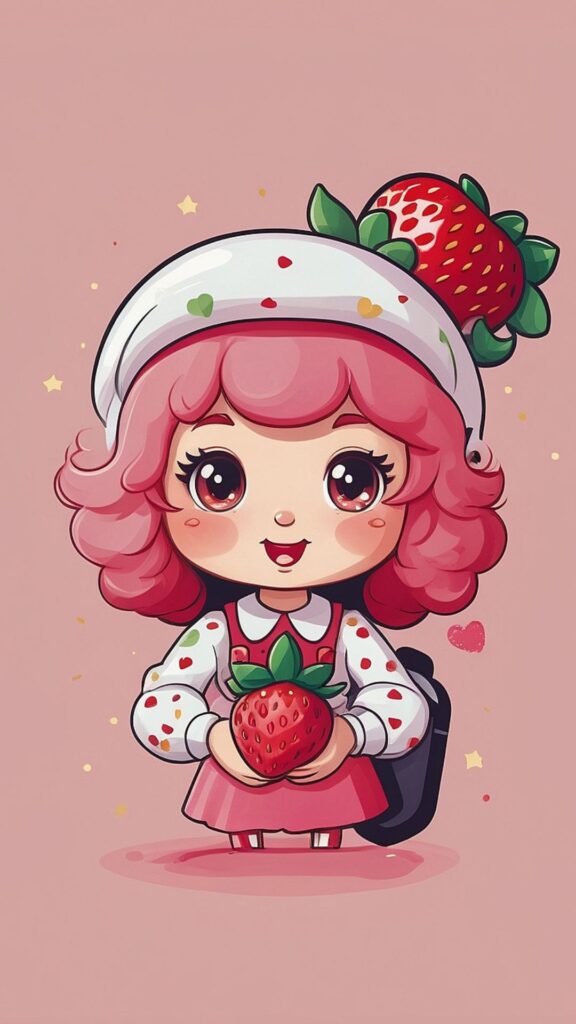 cute doll with strawberry shortcake cartoon wallpaper