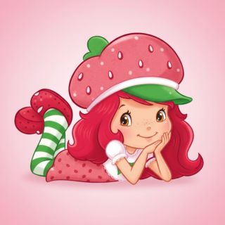 Soft light pink background with cute pose strawberry shortcake cartoon wallpaper
