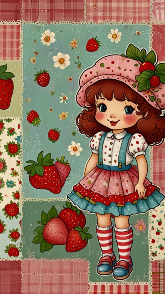 aesthetic background strawberry shortcake cartoon wallpaper