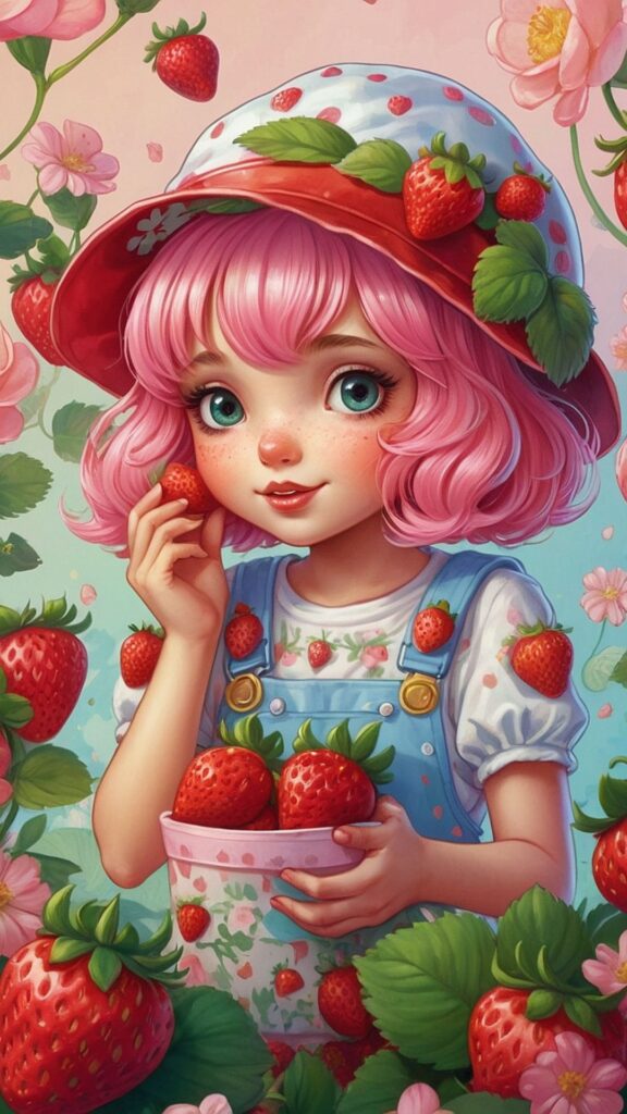 doll with strawberries strawberry shortcake cartoon wallpaper