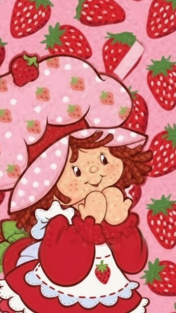 Bright colorful character design with sweet aesthetic strawberry shortcake cartoon wallpaper