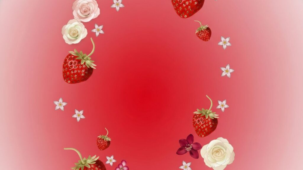 strawberries with delicate sparkles on soft pink backdrop – aesthetic strawberry wallpaper