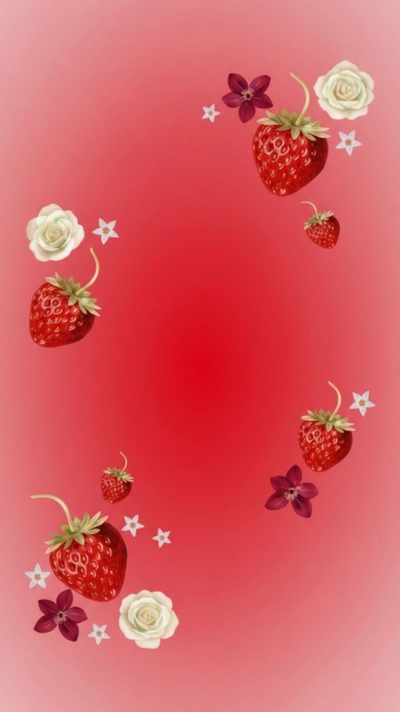strawberries on vibrant bright red background – aesthetic strawberry wallpaper
