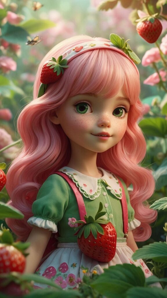attractive doll strawberry shortcake cartoon wallpaper