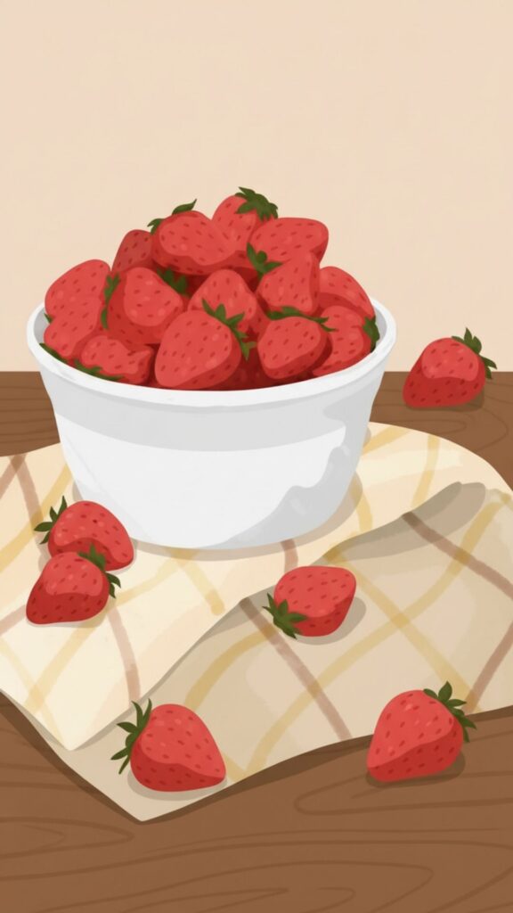 soft cartoonic strawberries with gentle pastel accents – aesthetic strawberry wallpaper