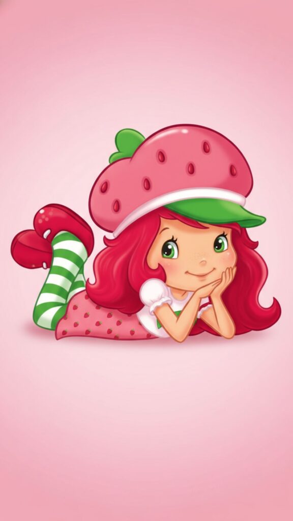 Soft pink tones and cheerful cartoon style strawberry shortcake cartoon wallpaper