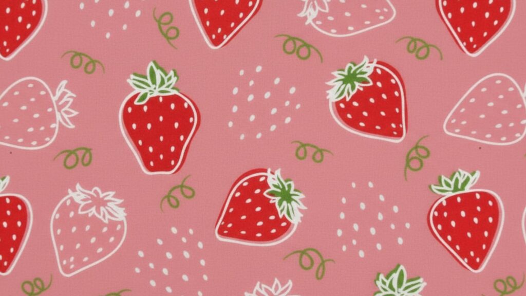 Aesthetic strawberry art on pink background Pink Strawberry Wallpaper
