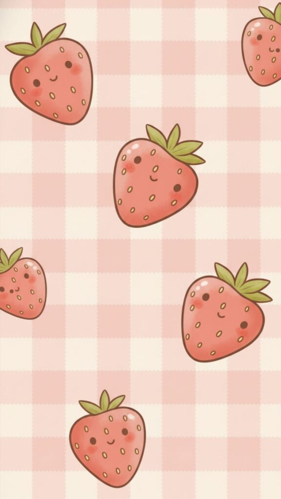 kawaii strawberries with playful sparkles on pastel background – aesthetic strawberry wallpaper