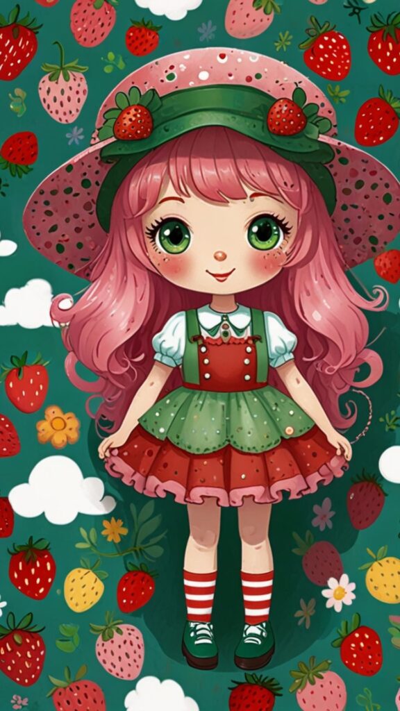 pink hair strawberry shortcake cartoon wallpaper