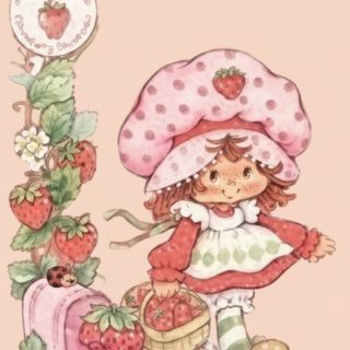 Cute smiling pose with strawberry basket strawberry shortcake cartoon wallpaper