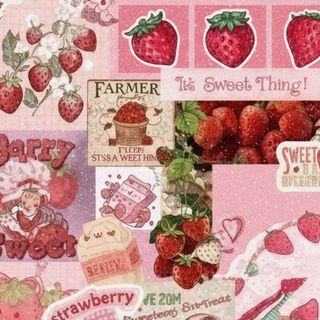 strawberries with sticky note doodles and soft highlights – aesthetic strawberry wallpaper