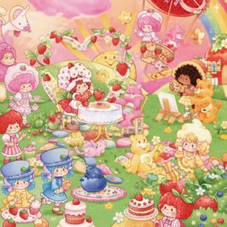 Group of friends in berry garden setting strawberry shortcake cartoon wallpaper