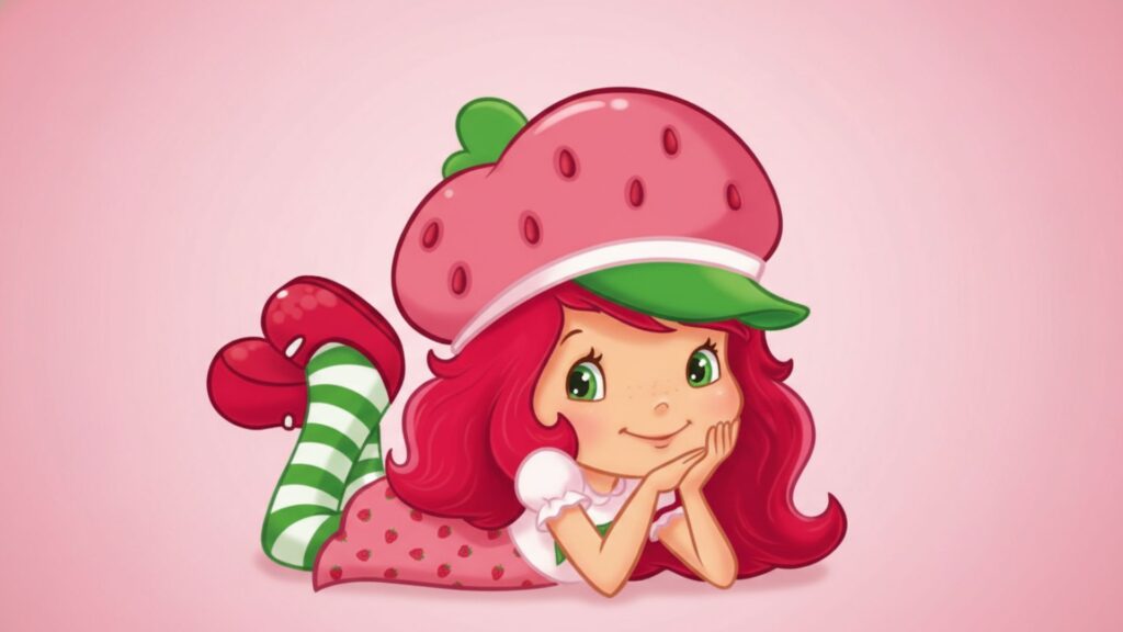 Pastel strawberry world with joyful cartoon dessert scenery Strawberry shortcake cartoon Wallpaper