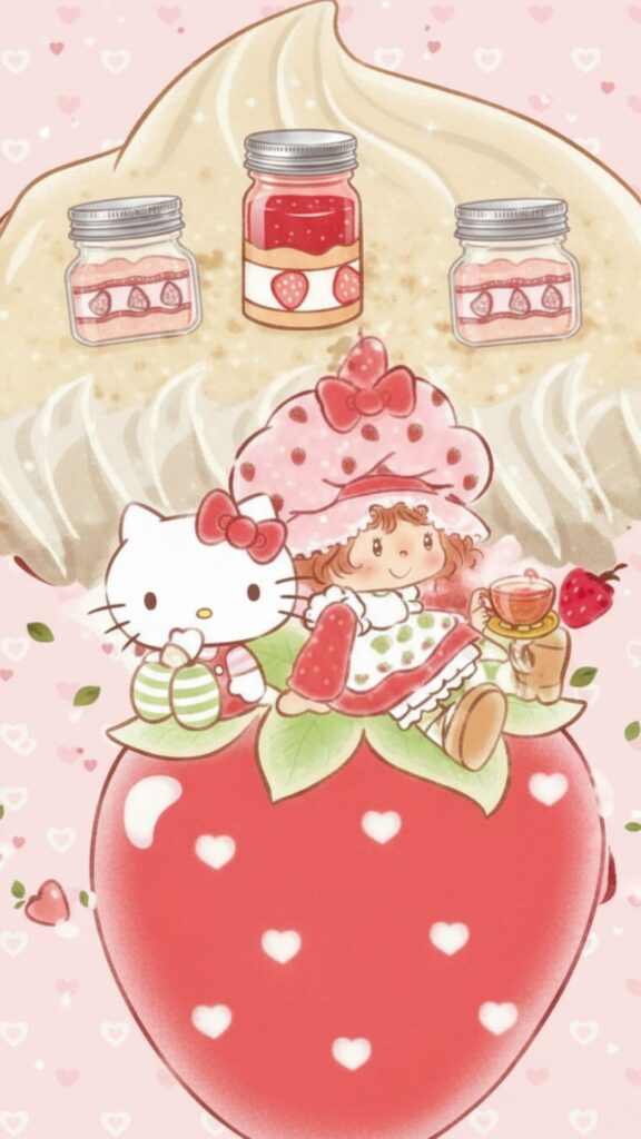 Hello kitty and friends with glitter background strawberry shortcake cartoon wallpaper