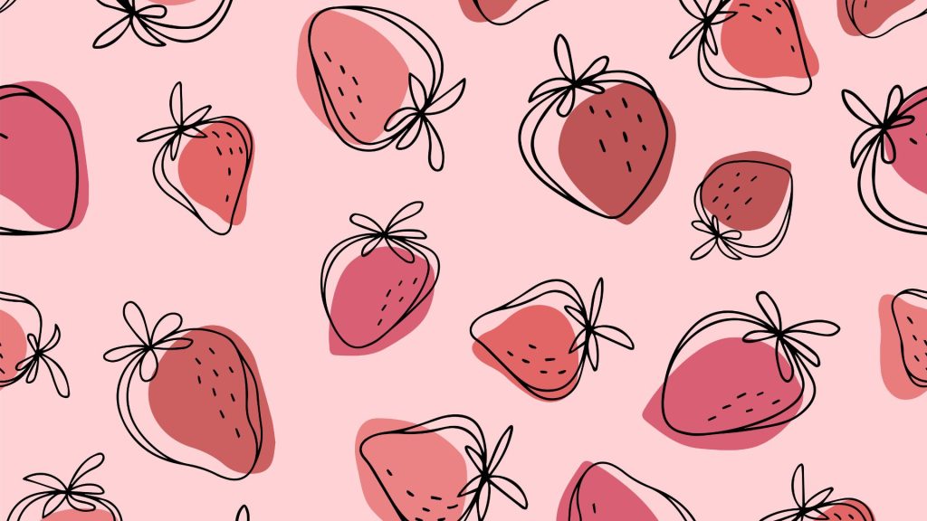 Aesthetic strawberries with aesthetic pink background strawberry desktop wallpaper