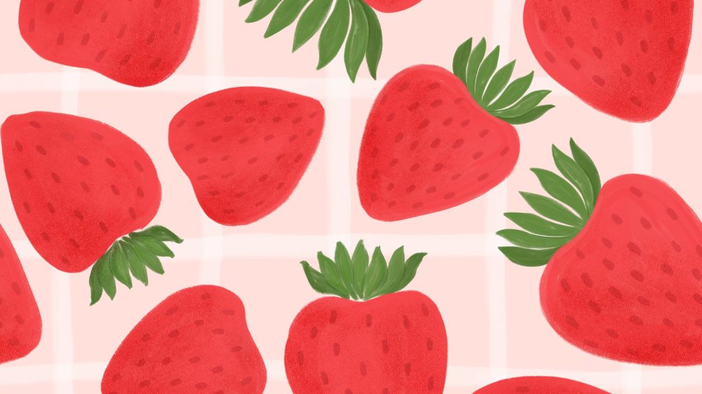 Aesthetic strawberries with check background strawberry desktop wallpaper