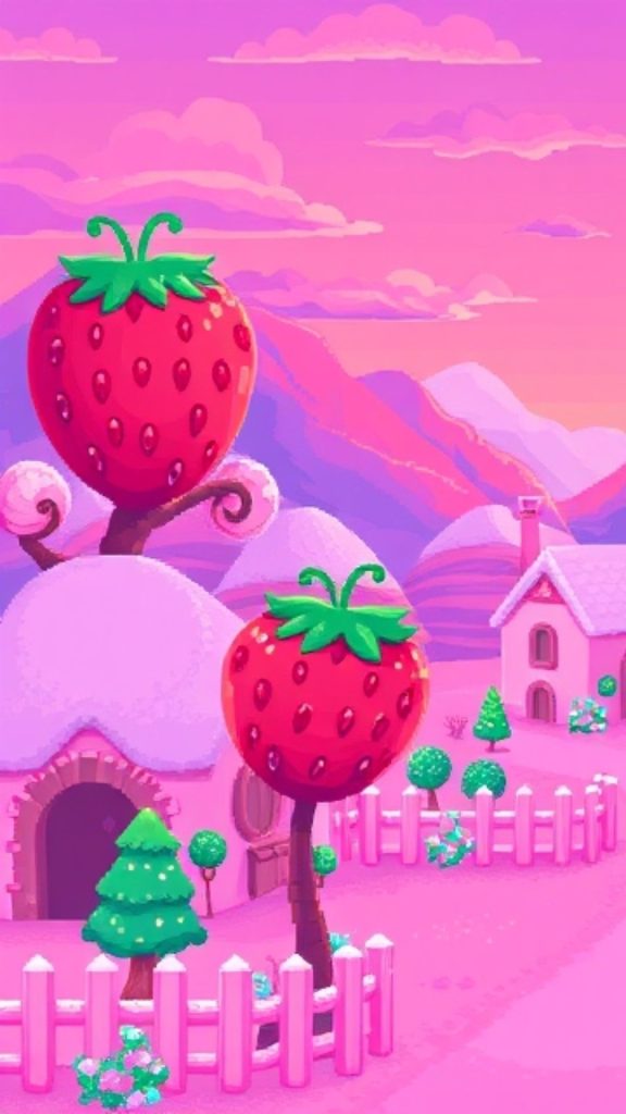 Aesthetic strawberry town pink strawberry wallpaper