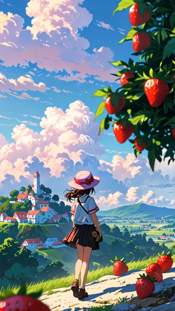 Anime strawberry shortcake in whimsical scene strawberry shortcake cartoon wallpaper