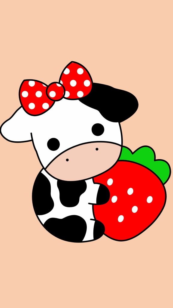 Baby cow with red strawberry cute strawberry cow wallpaper