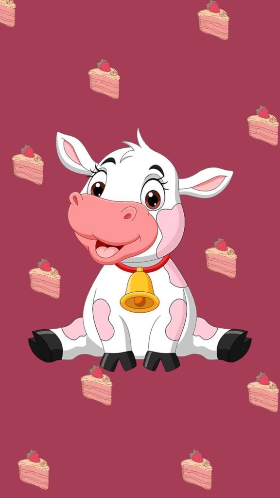 Baby moo with strawberries cute strawberry cow wallpaper