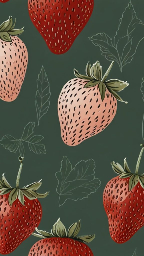 Baby pink and red strawberries on grey background aesthetic strawberry wallpaper