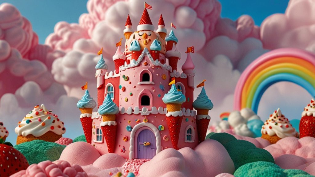 Beautiful and demure rainbow castle Strawberry Shortcake Cartoon Wallpaper