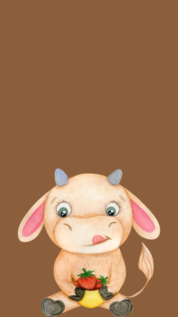 Beautiful strawberry cow with brown background cute strawberry cow wallpaper