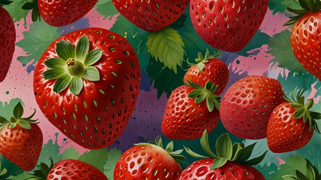 Big red strawberries with colorful background Strawberry desktop wallpapers
