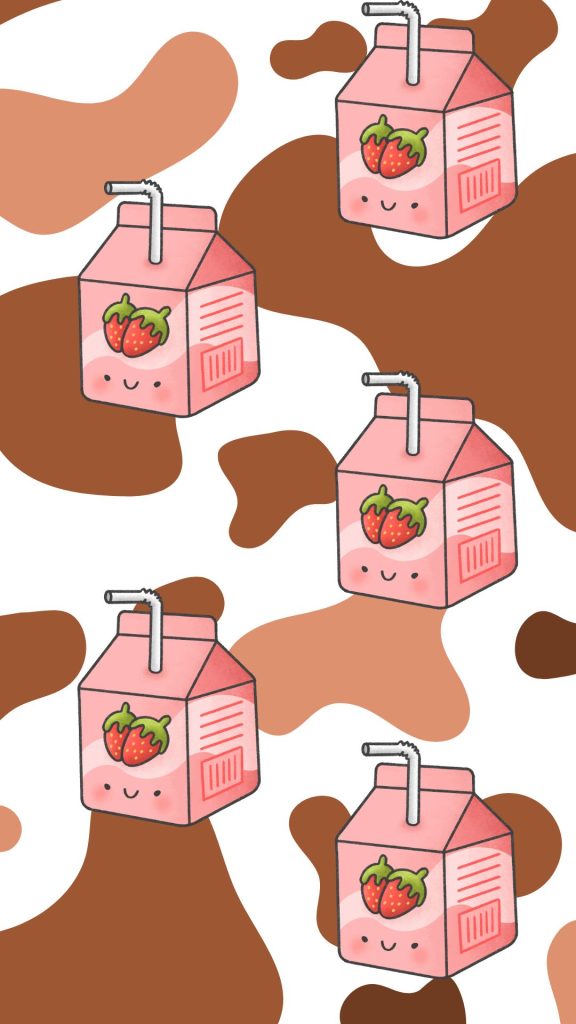 Brown cow print with strawberry milk packs Cute strawberry cow wallpapers