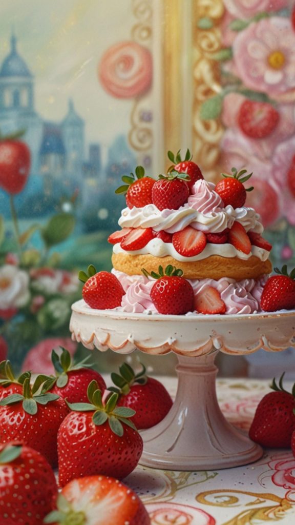 Cake with strawberry with princes theme background strawberry shortcake cartoon wallpaper