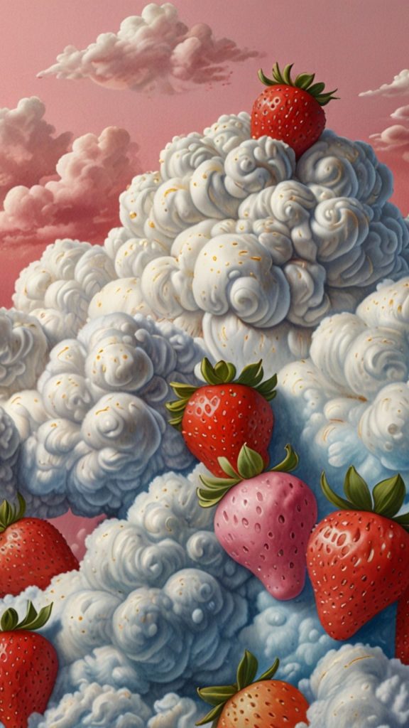 Cartoonic clouds with strawberries and pink clouds strawberry shortcake cartoon wallpaper