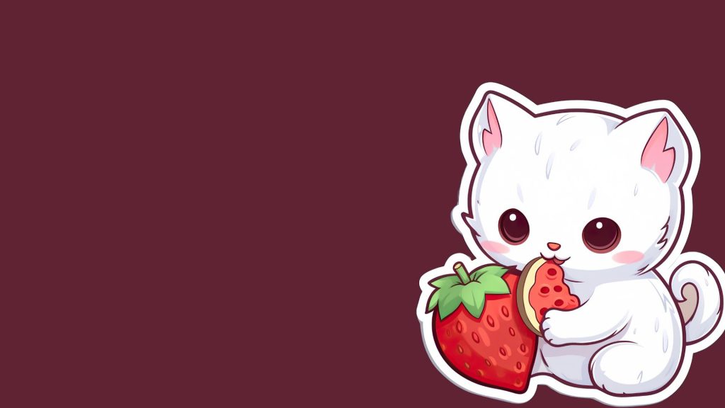 Cat with strawberry_strawberry wallpaper for laptop