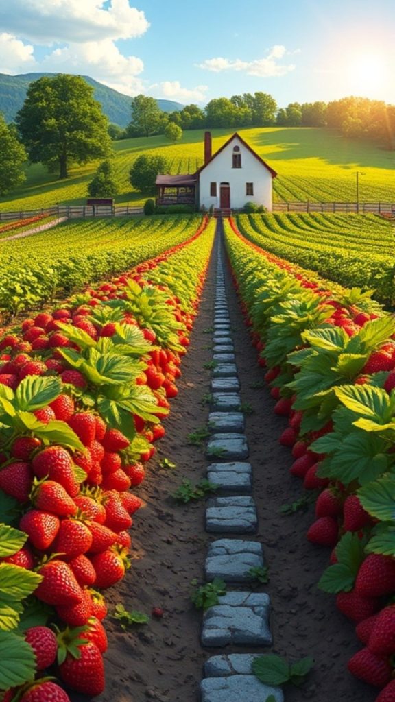Clean and green strawberry farm view_strawberry field wallpaper
