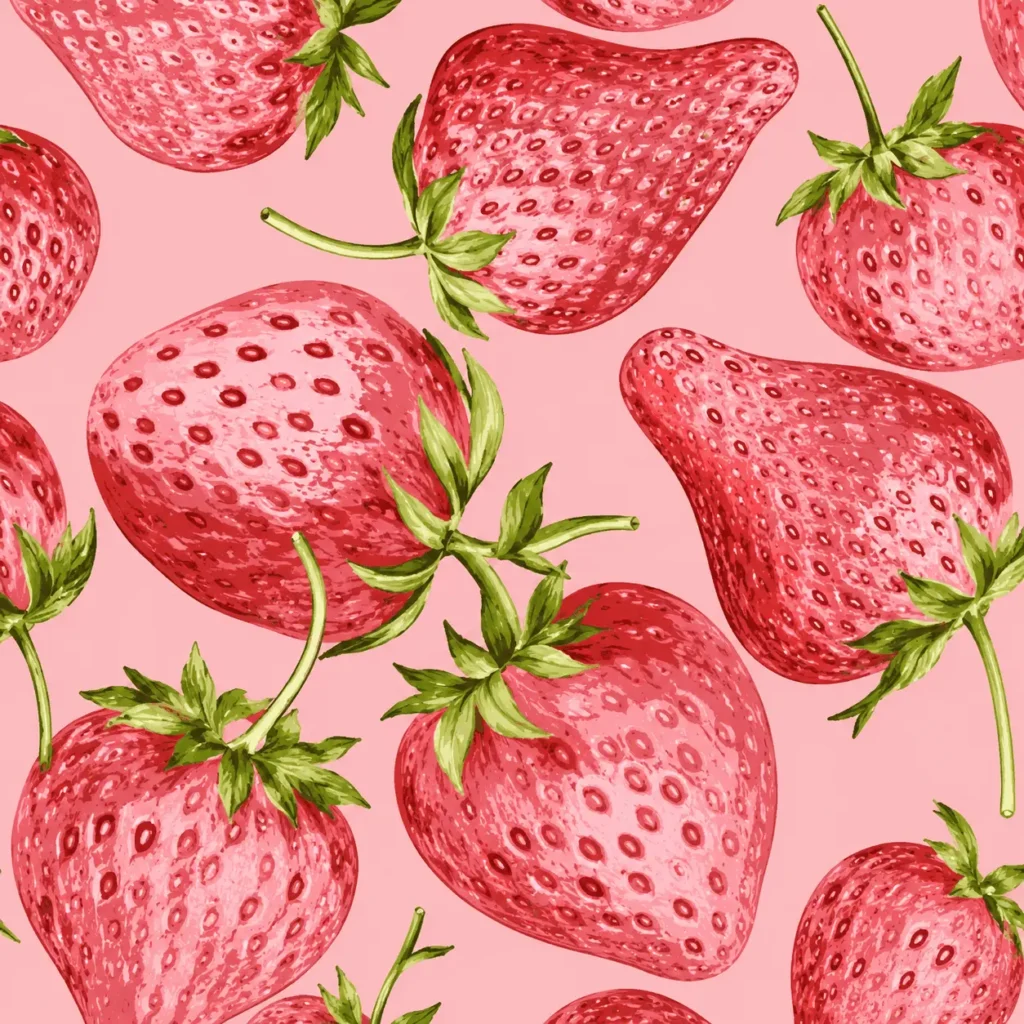 Colourful strawberry pattern on pink background