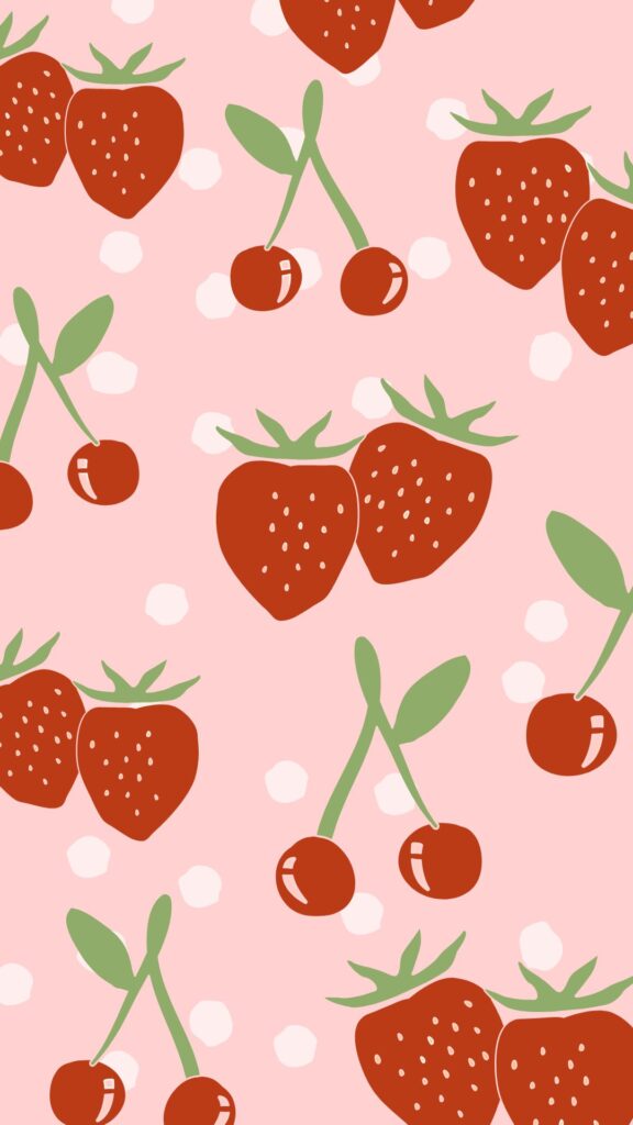 Cute Pink and Red Cherry and Strawberry Fruity Phone Wallpaper
