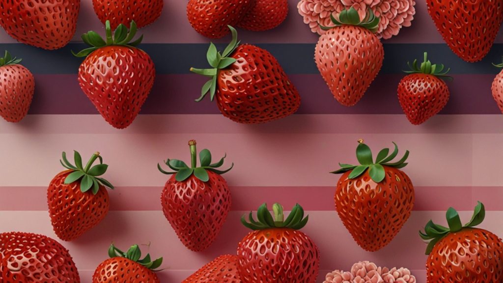 Cute aesthetic strawberries with pink aesthetic background Strawberry desktop wallpapers