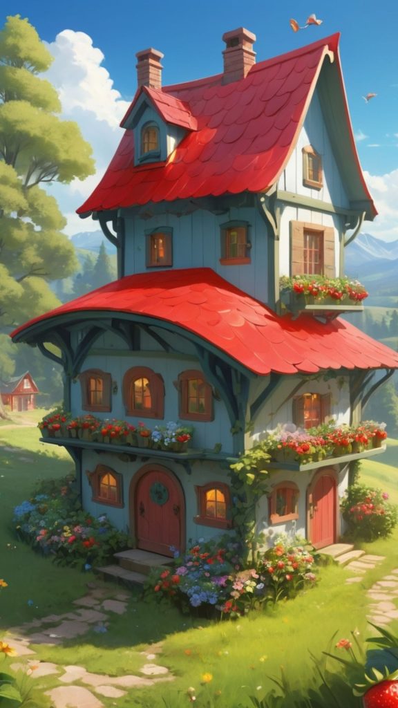 Cute aesthetic strawberry shortcake inspired hut in jungle strawberry shortcake cartoon wallpaper