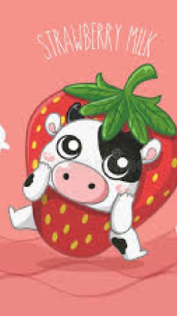 Cute baby cow in strawberry with peach background Cute strawberry cow wallpapers
