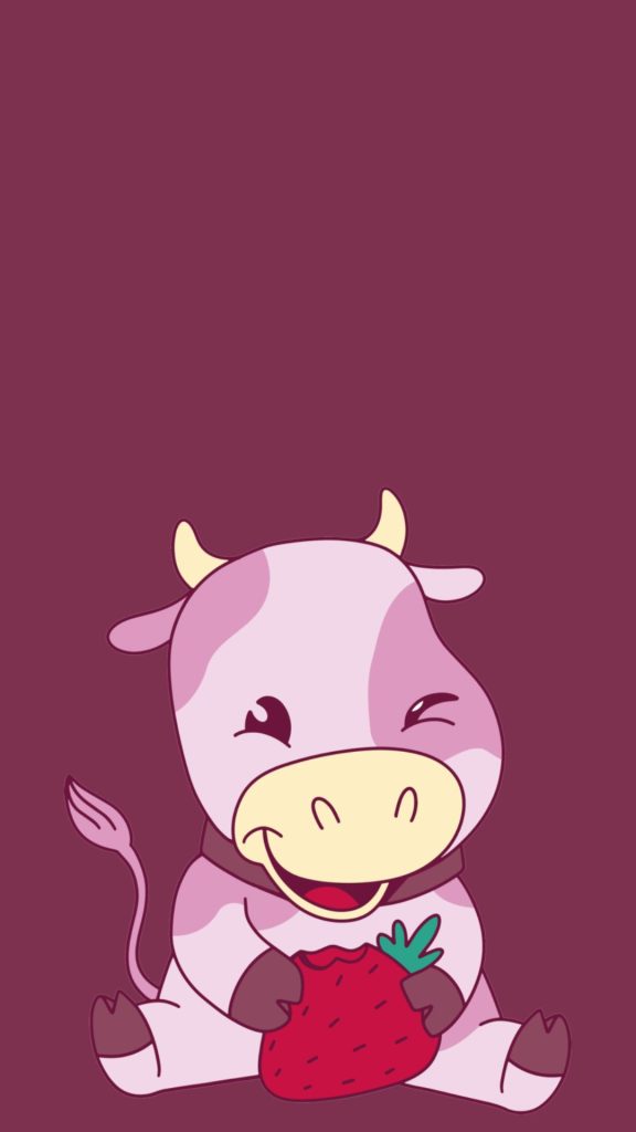 Cute baby moo with dark purple background cute strawberry cow wallpaper