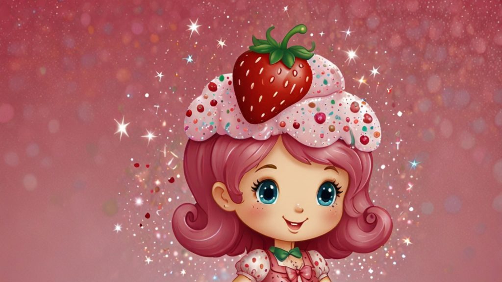 Cute girly themed Strawberry Shortcake Cartoon Wallpaper