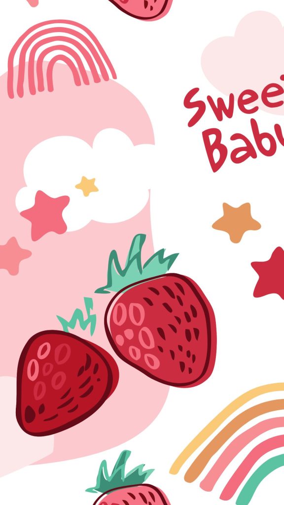 Cute girly vintage strawberry and cloudy background aesthetic strawberry wallpaper