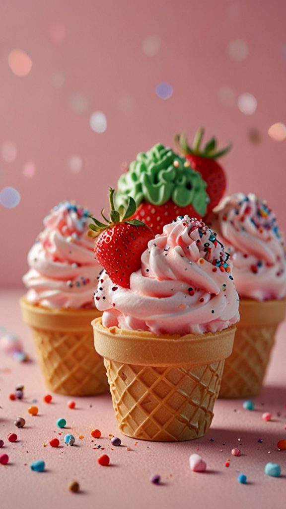 Cute kawii short strawberry ice cream cones Kawaii Strawberry Wallpaper