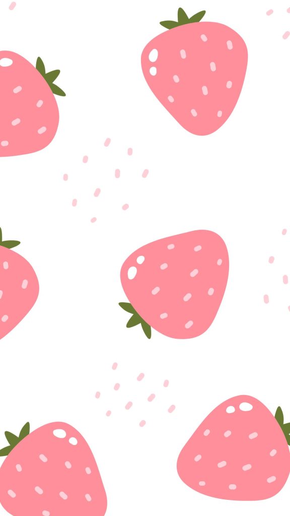 Cute light pink strawberries with white backgrounds Kawaii Strawberry Wallpaper