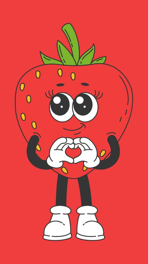 Cute little strawberry with red plain background strawberry shortcake cartoon wallpaper