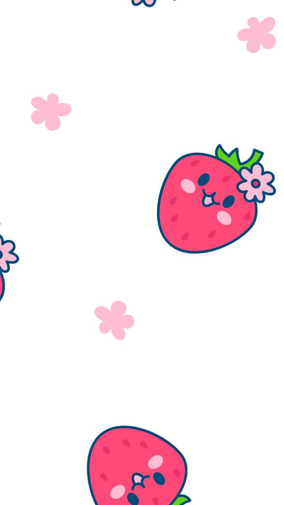 Cute pink strawberries with pink flowers Kawaii Strawberry Wallpaper