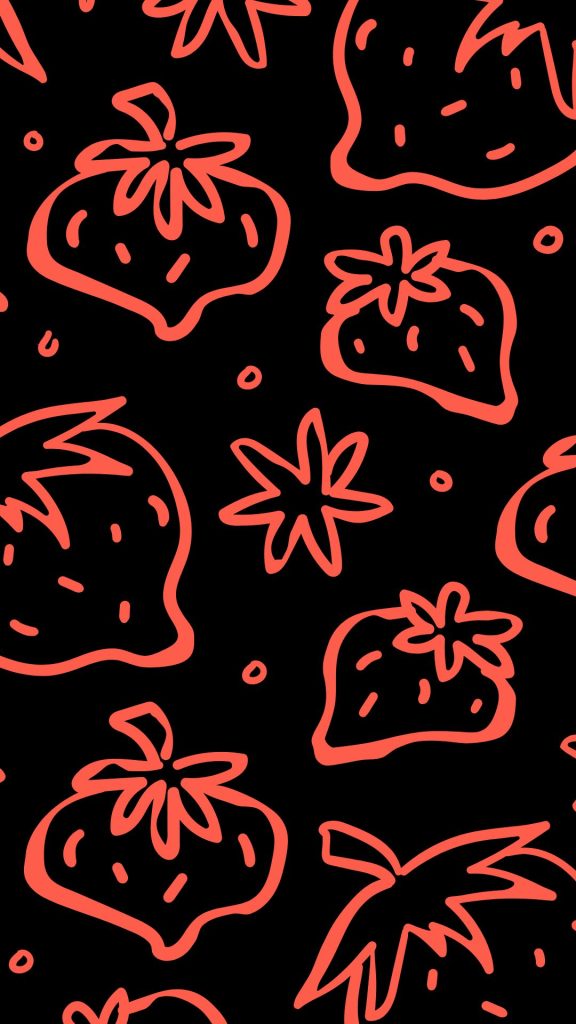 Cute red strawberries on black background Aesthetic Strawberry wallpaper