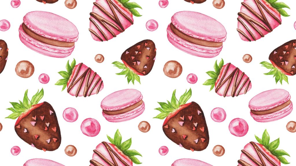 Cute strawberries dipped in chocolate with macarons on light yellow background strawberry wallpapers for laptop