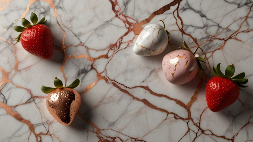 Cute strawberries on marble background Strawberry desktop wallpapers