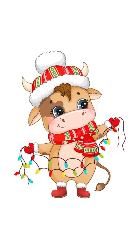Cute strawberry cow holding fairy lights cute strawberry cow wallpaper