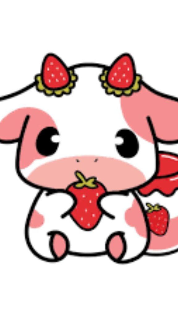 Cute strawberry cow with strawberry horns and white background Cute strawberry cow wallpapers